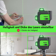 Laserový nivelátor s automatickým nastavením, 3 x 360°, 3D 12 laserových čar, zelený laser, ideální pro stavební práce a zavěšov